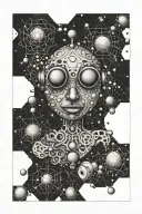 puppet, ketamine molecule, atom, dot, psytrance, pattern tattoo design idea