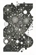 puppet, ketamine molecule, atom, dot, psytrance, pattern tattoo design idea