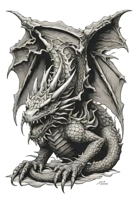 English Style Dragon crawling up tattoo design idea