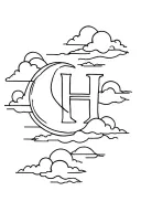 Moon and clouds with the letter H tattoo design idea