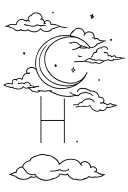 Moon and clouds with the letter H tattoo design idea