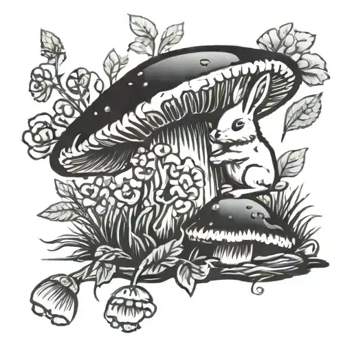 mushroom with a little bunny underneath tattoo design idea