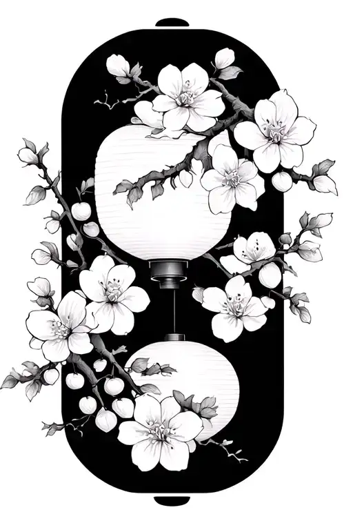 cherry blossoms and lanterns Vietnamese with no black background tattoo design idea