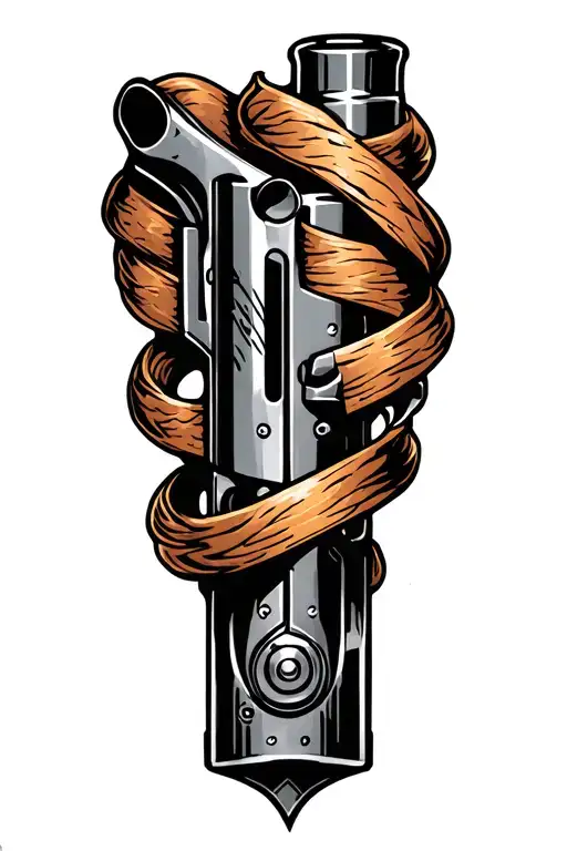 Gun barrel intertwined representing strength inspired by the client's tattoo design idea