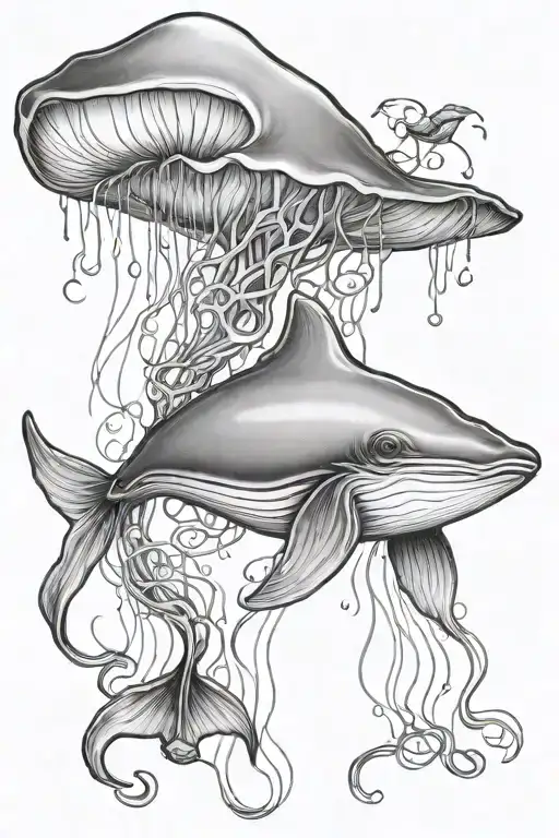 jelly fish, whale, sting ray, tropical ocean tattoo design idea