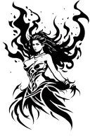 WARRIOR WOMAN SEXY FIRE tattoo design idea
