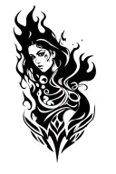 WARRIOR WOMAN SEXY FIRE tattoo design idea