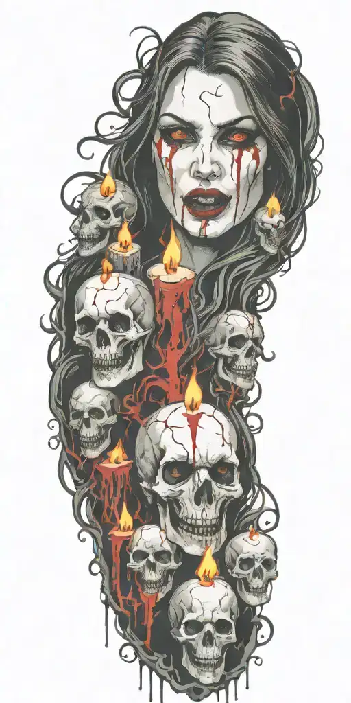 multiple vampire blood women candle burning cemetary tattoo design idea