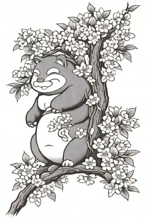 Snorlax laying on a cherry blossom tree tattoo design idea