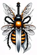sword, gemini, bee spine tattoo tattoo design idea