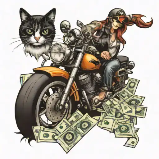 Harley Davidson money and cats  tattoo design idea