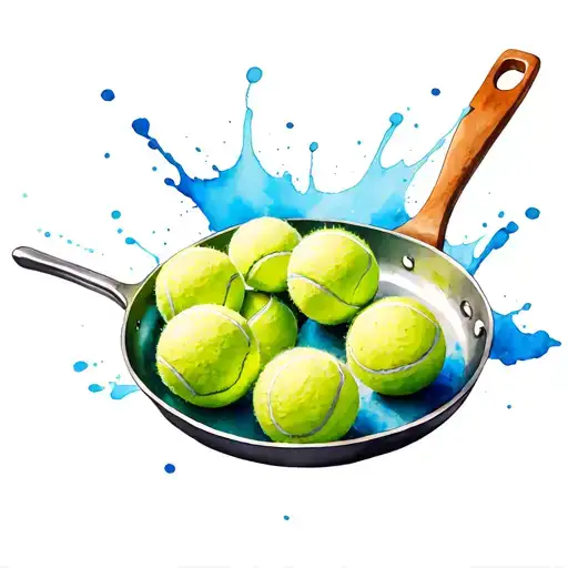 lime green tennis balls in frying pan blue splashes behind tattoo design idea