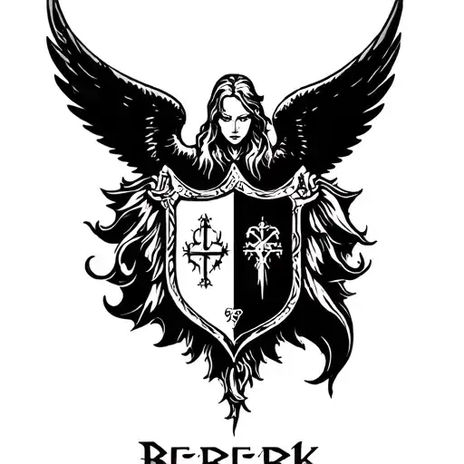 berserk brand of sacrifice family crest with biblically accurate angel wings  tattoo design idea