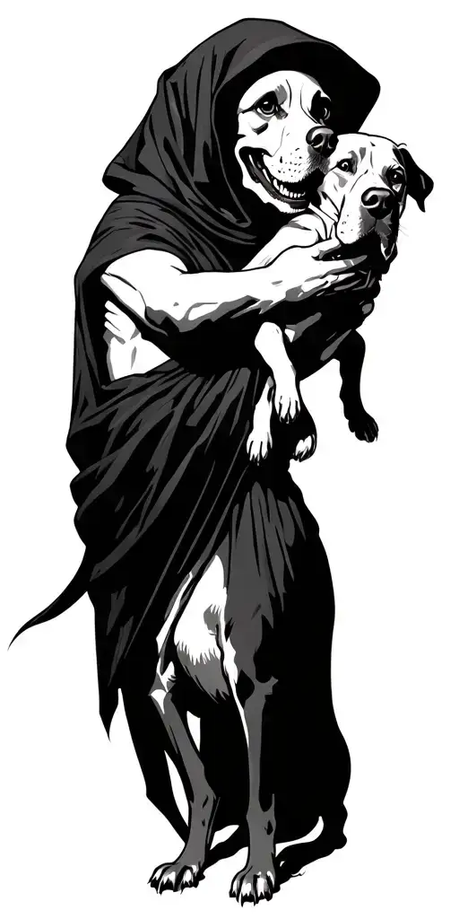 Gream Reaper hugging labrador dog playing tattoo design idea