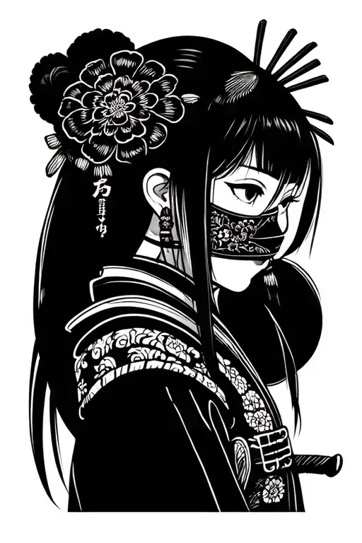 japanese samurai girl tattoo design idea