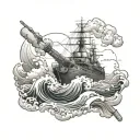 Waves overwhelming a battleship tattoo design idea
