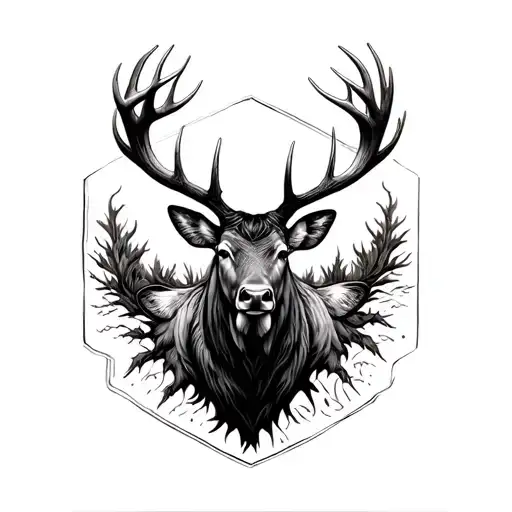 elk black with antlers tattoo design idea