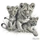 lioness plus 3 cubs playing in a field tattoo design idea