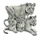 lioness plus 3 cubs playing in a field tattoo design idea
