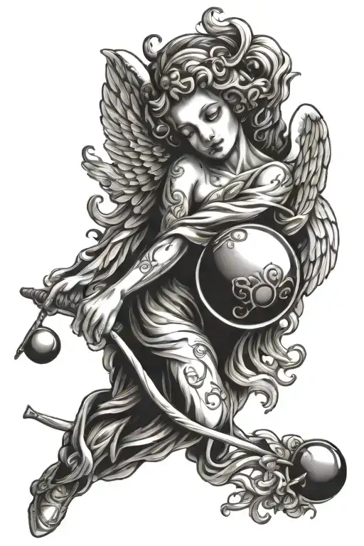 billiards ball, angel, grandmother tattoo design idea