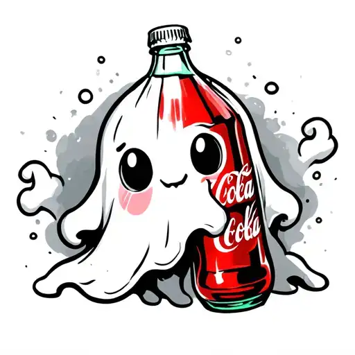 cute ghost with diet coke bottle tattoo design idea