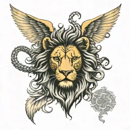 lion and angel wings tattoo design idea