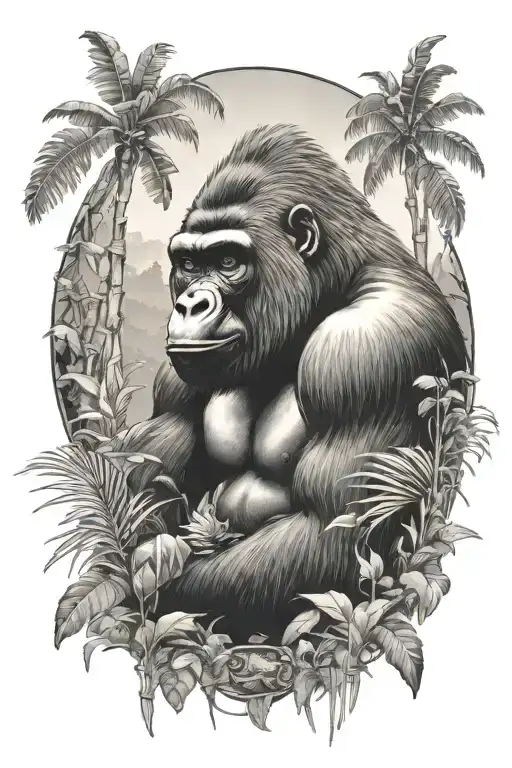 Gorilla in a jungle setting tattoo design idea