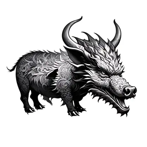 forearm sleeve featuring dragon, ox, and pig tattoo design idea