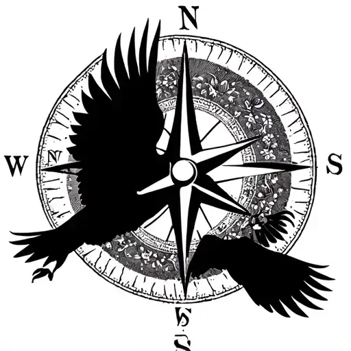 compass rose, chile shape inside, condor flying silhouette, puma silhouette tattoo design idea