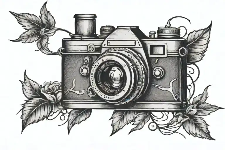 photography camera with aperture symbol inside tattoo design idea