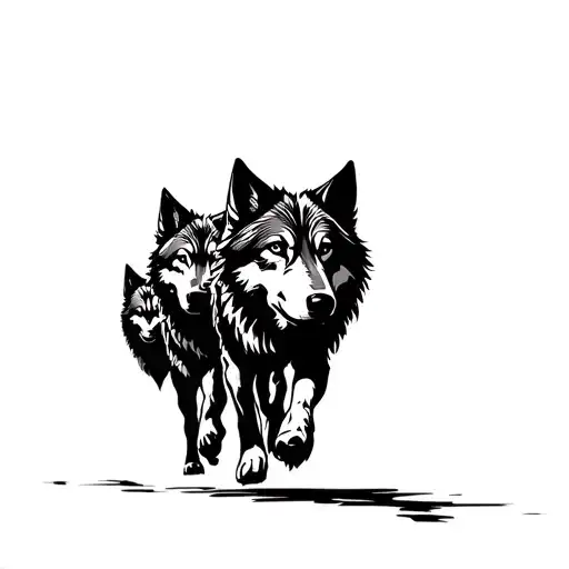 three wolves running front view tattoo design idea