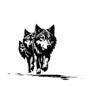 three wolves running front view tattoo design idea