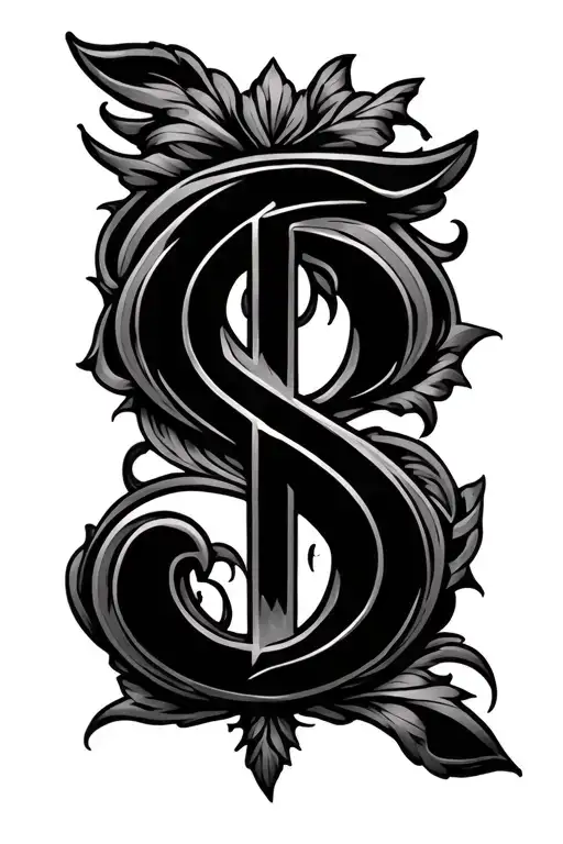 Letter S, gothic style, pattern top and bottom tattoo design idea