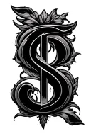 Letter S, gothic style, pattern top and bottom tattoo design idea