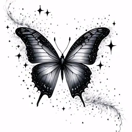butterfly trail with galaxy filled with stars tattoo design idea