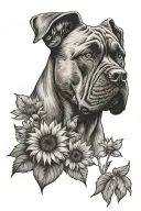 cane Corso + daisy + sunflower tattoo design idea