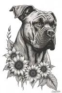 cane Corso + daisy + sunflower tattoo design idea