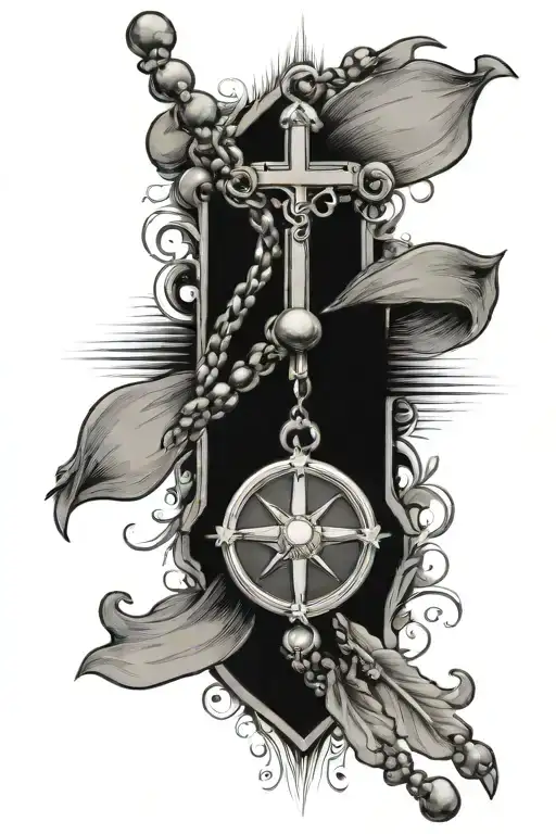 last name with rosary and Filipino flag  tattoo design idea