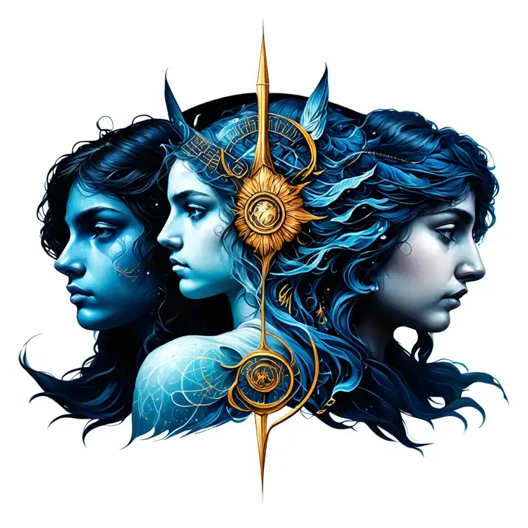 sagittarius, aquarius and pisces zodiac sign tattoo design idea