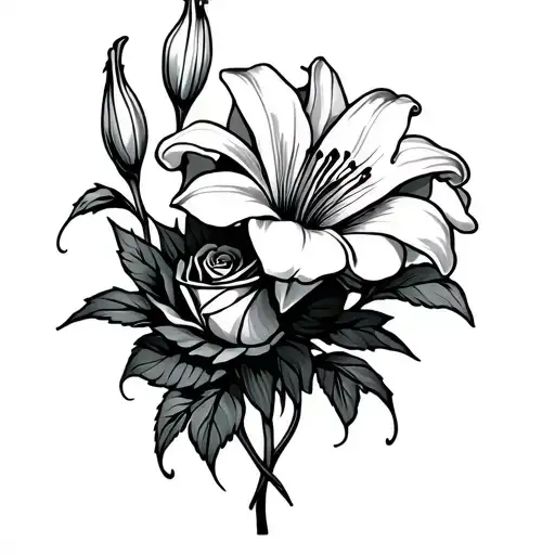 A rose and a lily flower tattoo design idea