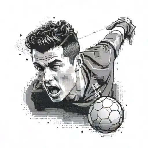A pixelated portrait of Cristiano Ronaldo in a Roblox game setting tattoo design idea