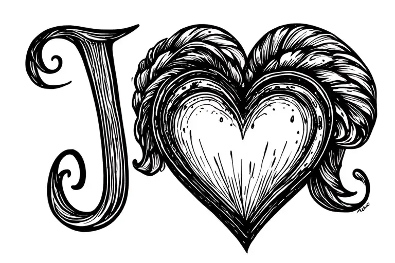 the name "June" in cursive with a heart at the end, with the tail of the e flowing into the outline of the heart  tattoo design idea