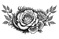 American traditional dragon weaving in and out of roses on shoulder tattoo design idea
