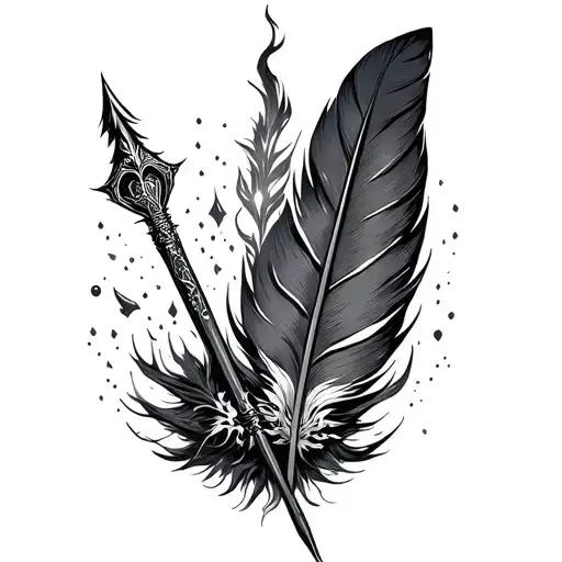 a dart, the elder wand and a feather pen tattoo design idea