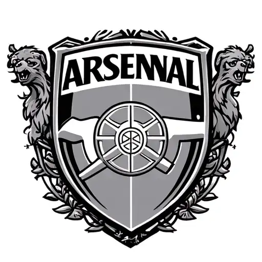 arsenal Fc badge surrounded by the nanes TONI, RILEY, ARCHIE, HARRY, LILLY tattoo design idea