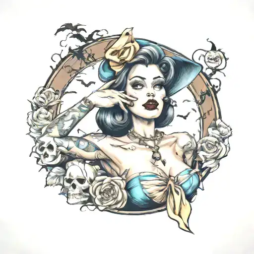 Halloween pin up girl tattoo design idea