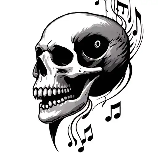 dodo skull with some music twist tattoo design idea