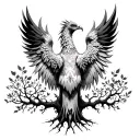phoenix rising from tree of life tattoo design idea