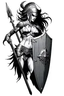 ares as a female spartan with spear and shield adorned tattoo design idea