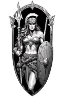 ares as a female spartan with spear and shield adorned tattoo design idea